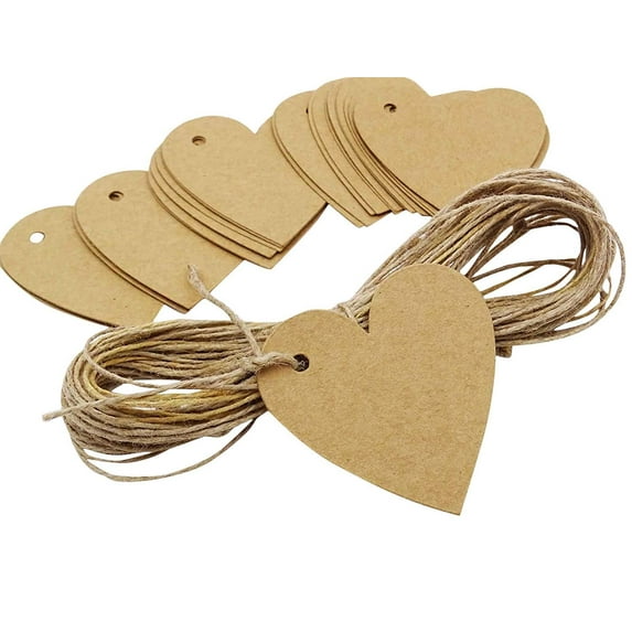 100 PCS Heart Shape Blank Kraft Paper Gifts Tags Bonbonniere Wedding Favor Tags with Free Natural Jute Twine