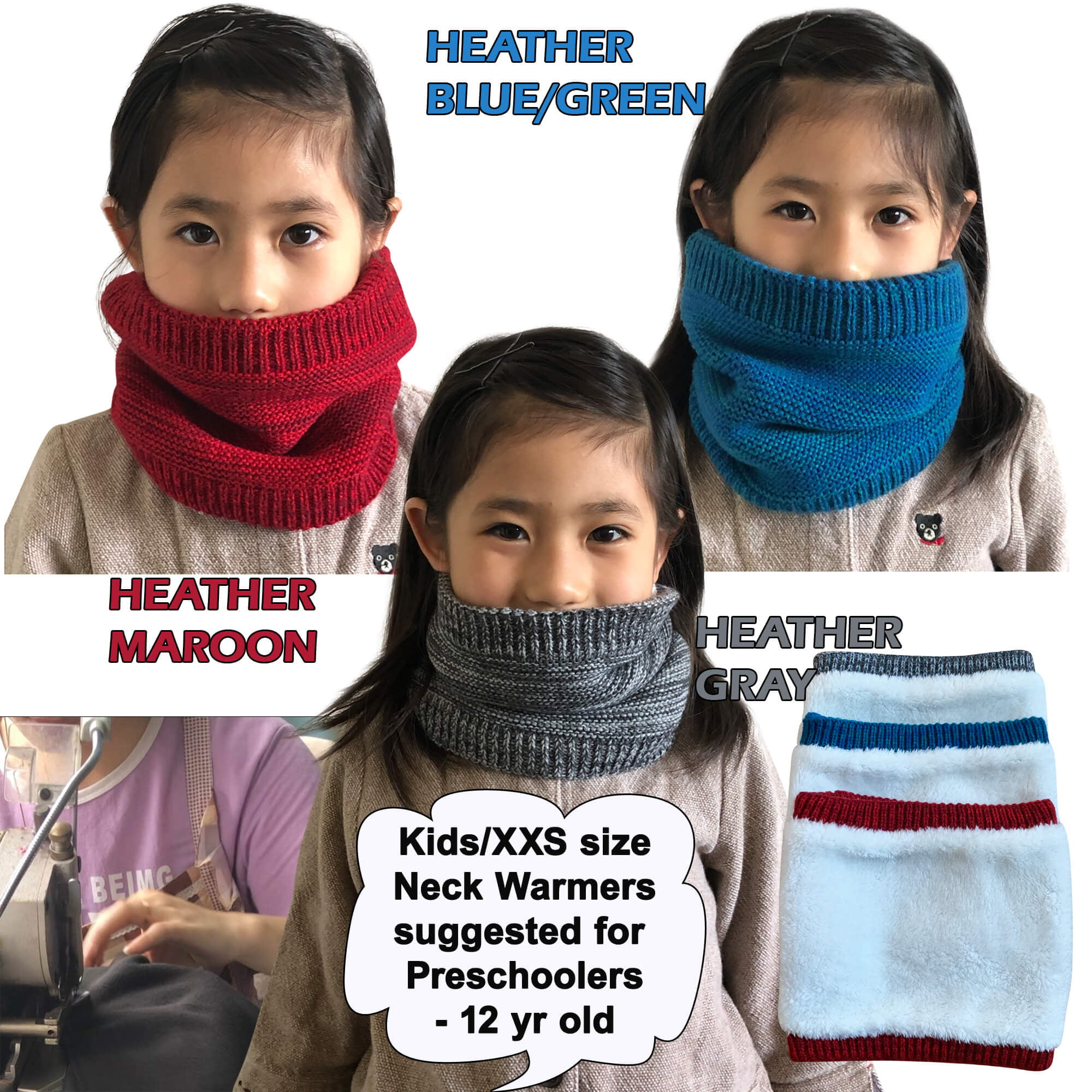 Winter Knit Neck Warmer Tube Inside (Heather Scarf Year Kids Gray) Old) 12 for (Preschoolers to Furry