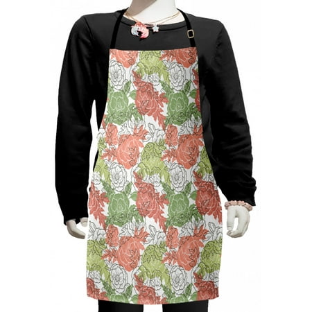 

Floral Kids Apron Colorful Scene of Flowers Pattern Hand Drawn Rose Motifs and Leaves Garden Layout Boys Girls Apron Bib with Adjustable Ties for Cooking Baking Painting Coral Khaki by Ambesonne