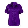 thumbnail image 4 of Gkeoshab 2026 Women's Short Sleeve Satin Shirt Classic Collar Minimalist Smooth Blouse Purple M, 4 of 4