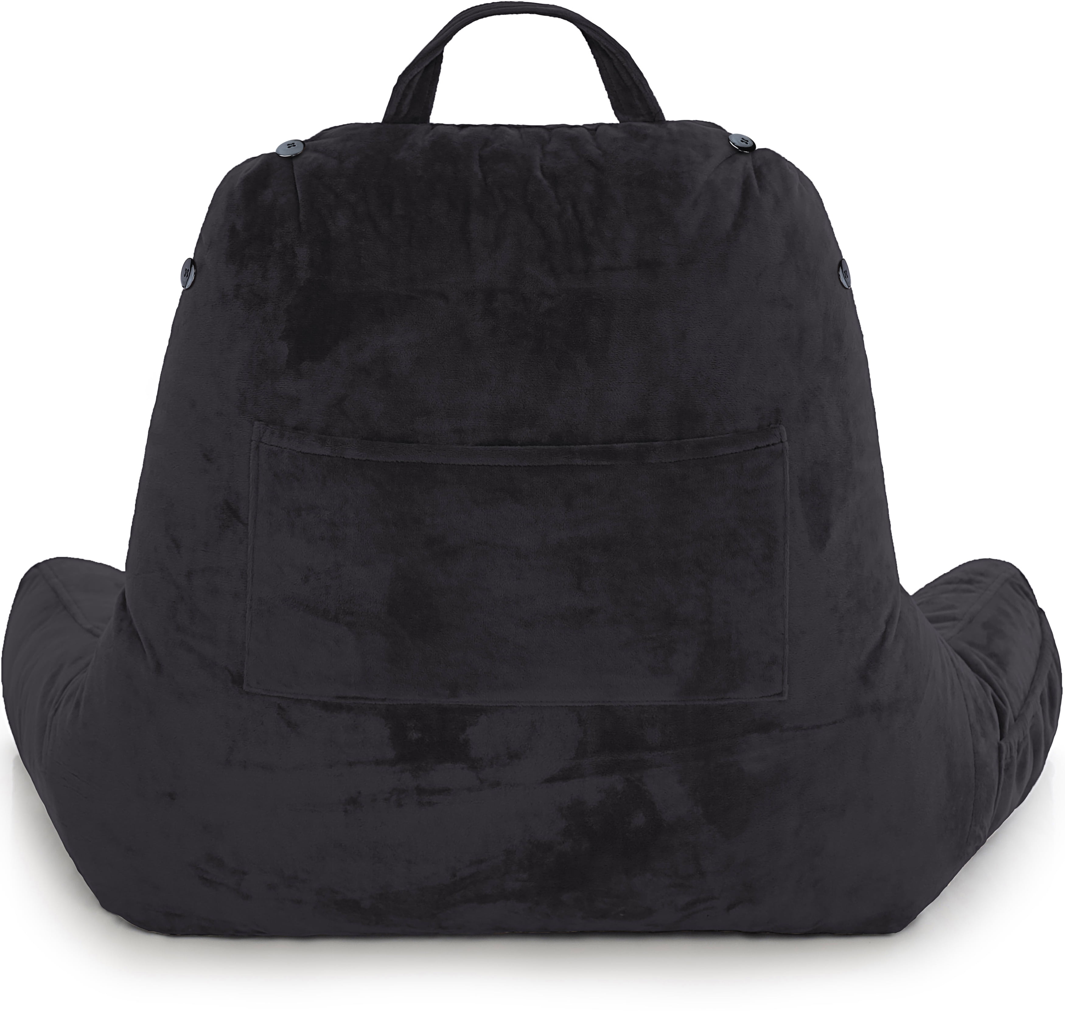 Husband Pillow Medium Black, Backrest for Kids, Teens, Petite Adults - Reading Pillows With Arms, Adjustable Loft, Plush Memory Foam, Bed Rest Chair for Sitting Up, Detach Neck Roll, Removable Cover
