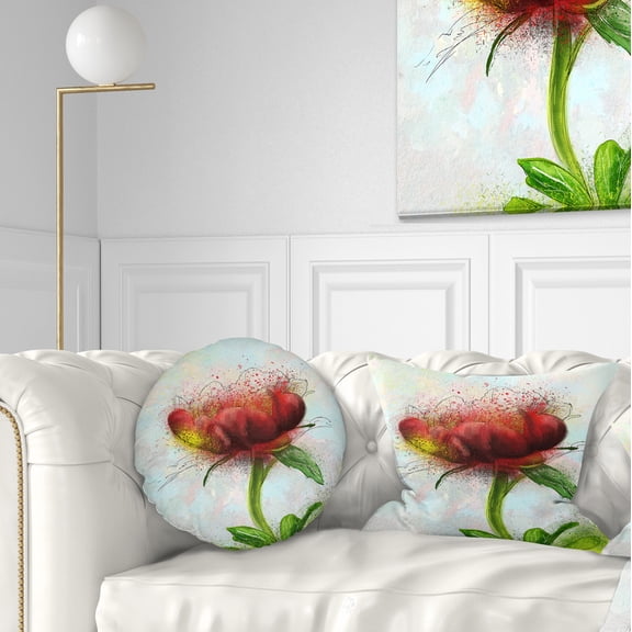 Designart Cute Red Green Watercolor Flower - Floral Throw Pillow - 12x20