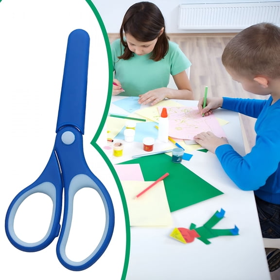 FACEGA Scissors for Age 8 - 12, Left/Right Handed Blunt Stainless Safety Scissors with Cover, Home Office Craft Supplies (Blue/1 Pcs) 5.75x2.56