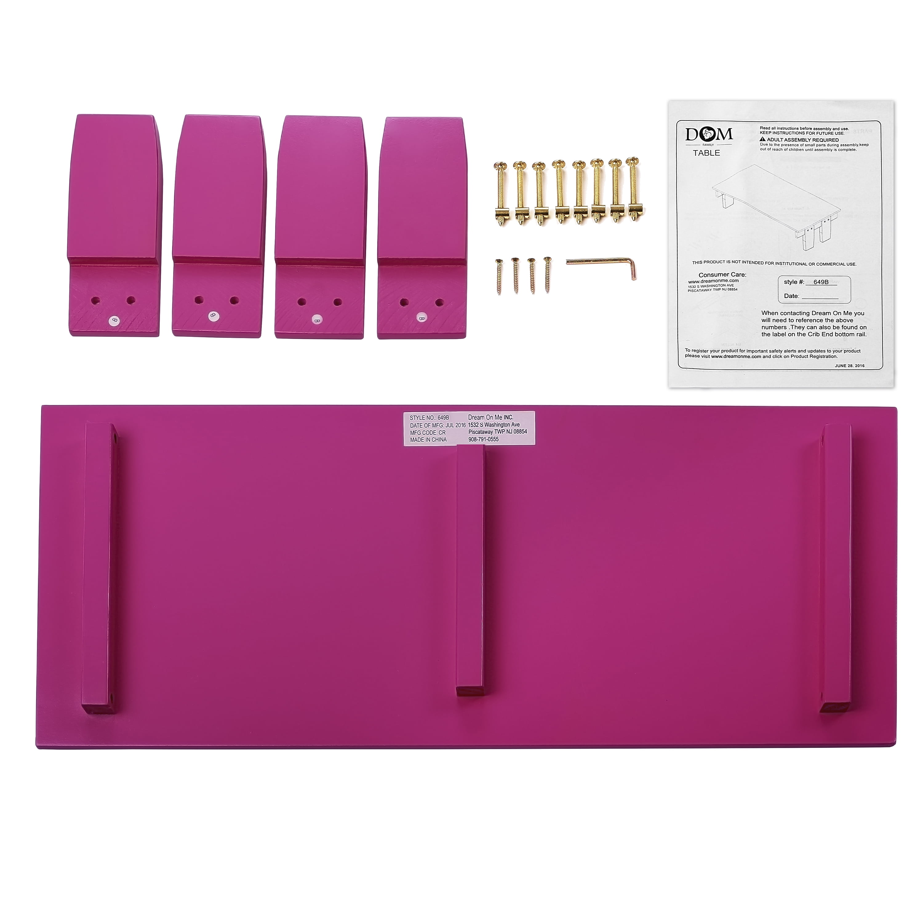 Dream On Me 3 in 1 toddler bed convertible Kit, Fuchsia Pink