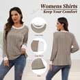 thumbnail image 3 of Long Sleeve Shirts for Women Fall Tops Lightweight Clothing Trendy Winter Clothes Tunic Crew Neck,S,Khaki, 3 of 8