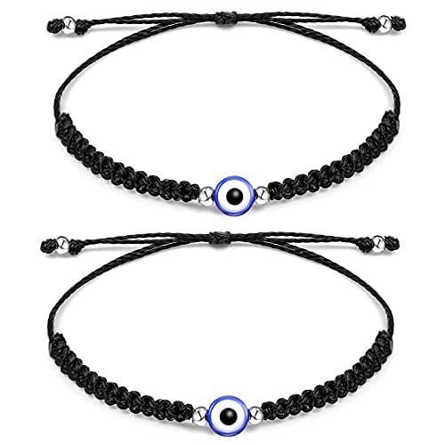 Evil Eye String Bracelets Handmade Black String Evil Eye Bracelet for Women Men Teen Girls Boys 2pcs