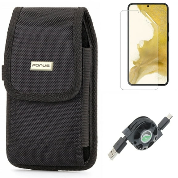 For Samsung Galaxy S21 (6.2") - Holster Swivel Case Belt Clip   Anti-Glare TPU Film Matte Screen Protector   Type-C Retractable USB Cable