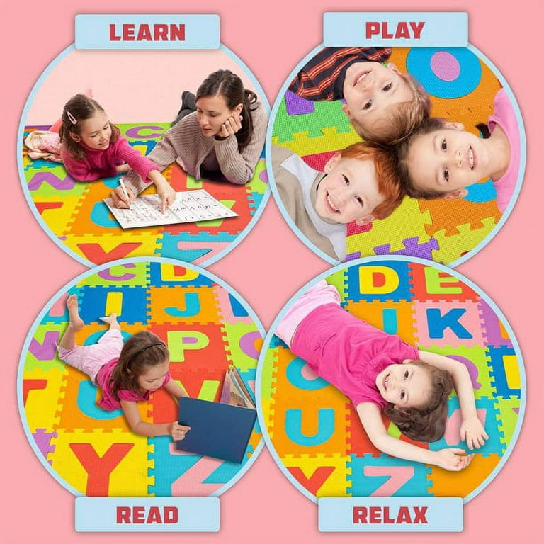 Toyvelt Foam Puzzle Floor Mat for Kids Interlocking Play Mat with Colors, Alphabet, ABC, 3+ Years Old