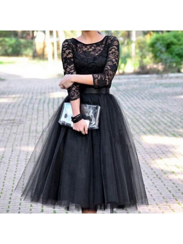 black tulle evening dress