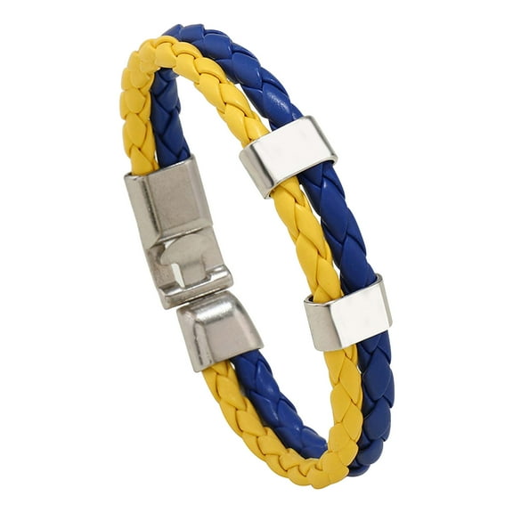 HHBEAUTY Flag Coloring Woven Leather Bracelet, PU Wrap Bangle with Alloy Clasp, National Cuff Rope Wristband Jewelry for Adults Mens Women