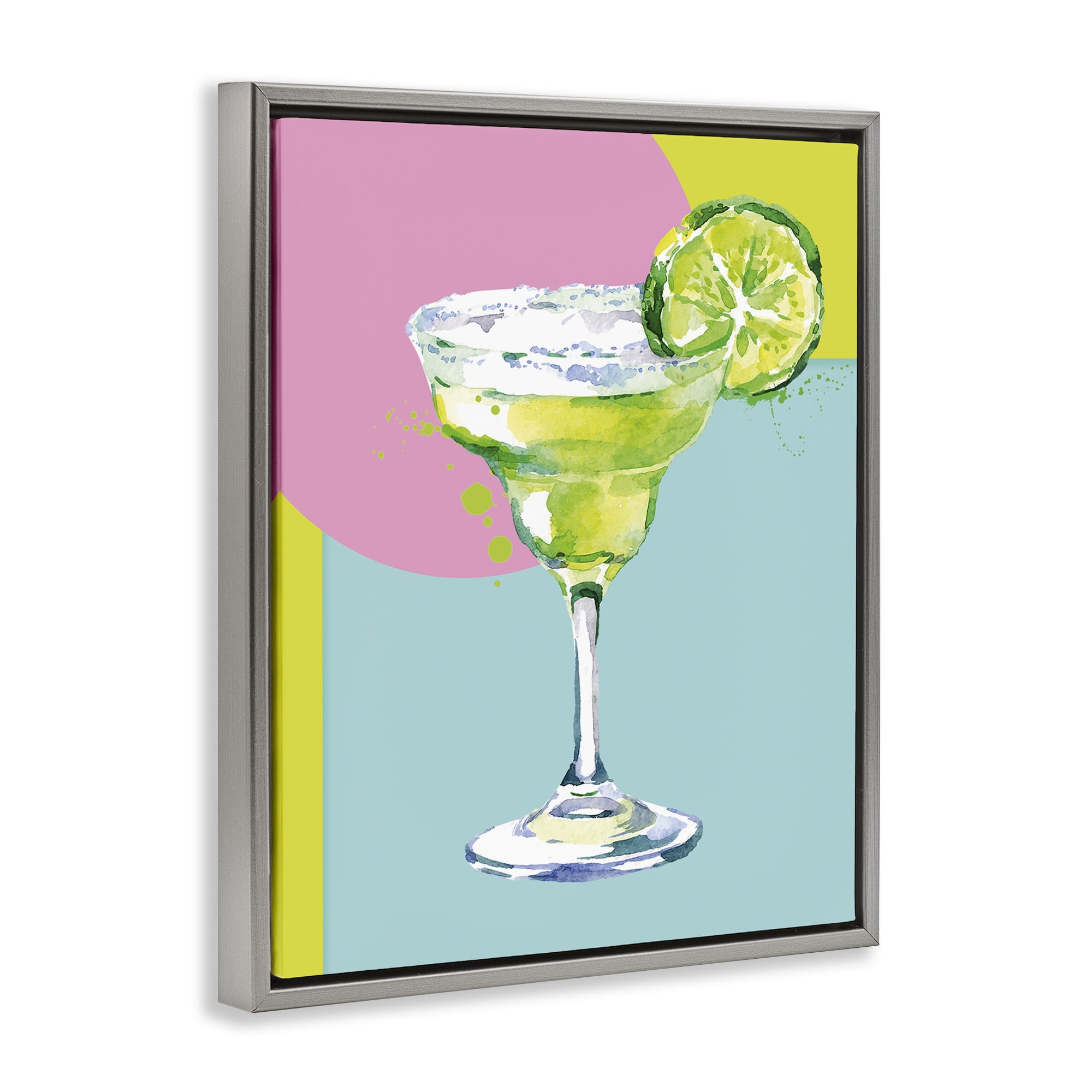 Stupell Industries Cocktail with Lime Slice Food & Beverage Painting Gray Floater Framed Canvas Art Print Wall Art, 25 x 31