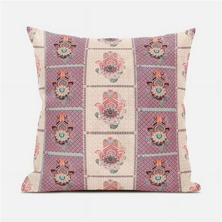 

Amrita Sen Designs 16 x 16 in. Hamsa Hand Paisley Duo Suede Blown & Closed Pillow - Beige & Red