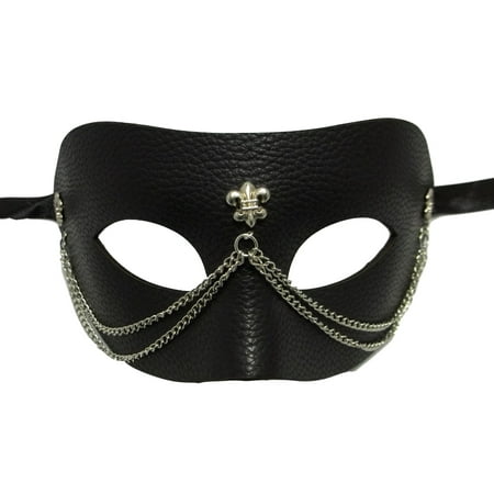 Black Leather Metal Chains Fleur De Lis Masquerade Halloween Prom Mask