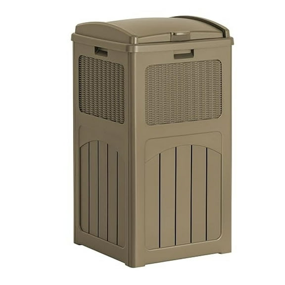 LILEYI 30 Gallon Trash Can, Resin Outdoor Garbage Can with Lid, Waterproof Hideaway Patio Waste Bins for Outside Use (Brown)