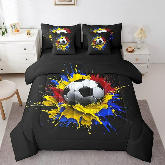 Erosebridal Soccer Bedding Sets Twin Size,Gaming Sport Comforter Sets with Sheets,Vintage Ombre Decor,Reversible,Breathable,7-Piece