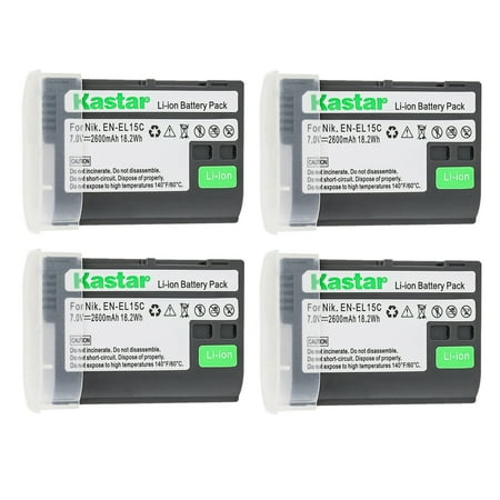 Kastar 4-Pack Battery Replacement for Nikon EN-EL15  EN-EL15a  EN-EL15b  EN-EL15c  EN-EL15e Battery  Nikon MH-25  MH-25a  MH-25b Charger  Nikon MB-D11  MB-D12  MB-D14  MB-D15  MB-D16  MB-D18 Grips