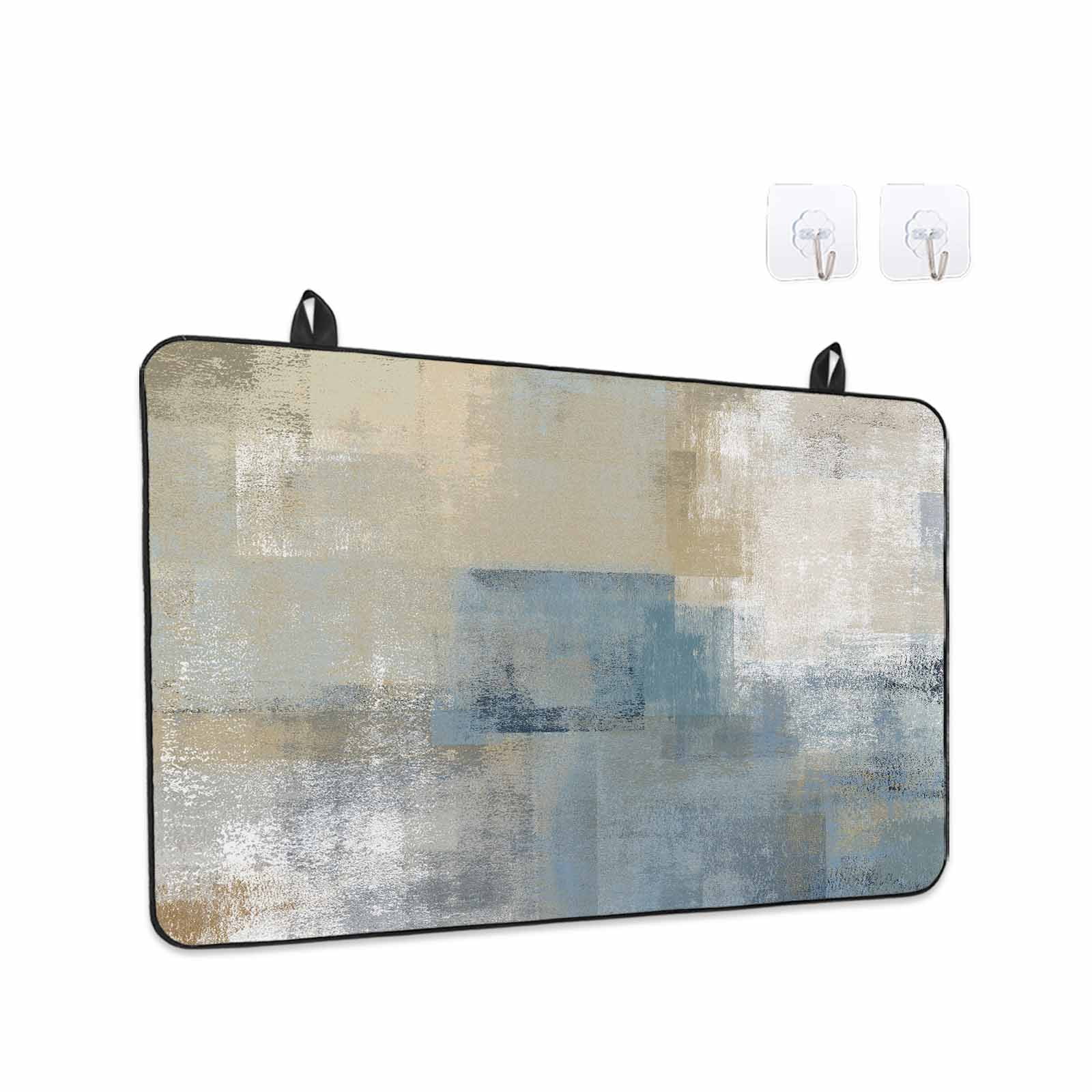 Blue Grey Beige Stove Top Cover for Electric Stove, Heat-proof & Non Slip Glass Top Stove Cover Protector, Abstract Modern Art Oil Painting Kitchen Flat Cooktop Rubber Mat 24x21 Inches