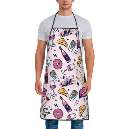 

Chef Aprons for Men and Women - Wine pizza Oil-Resistant Bib Aprons for Cooking Waterproof BBQ Grilling Kitchen Aprons Gifts for Women and Men