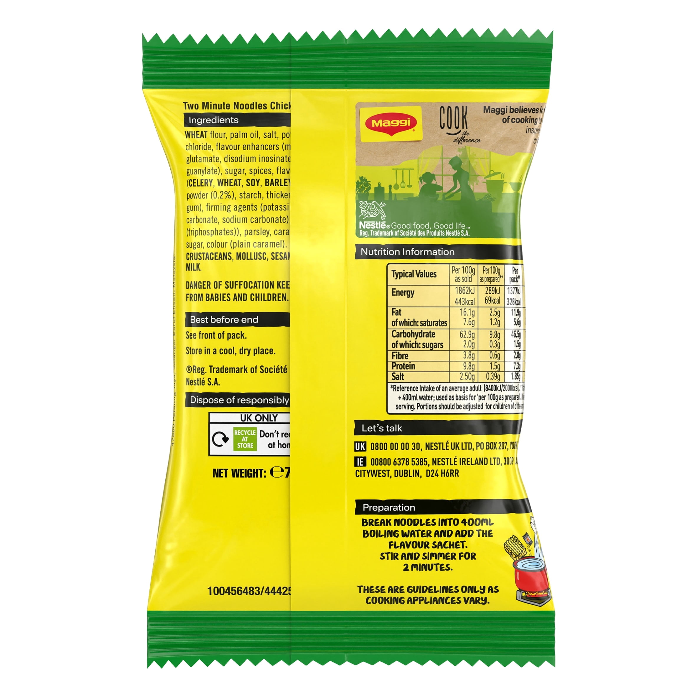 Maggi 2-Minute Instant Noodles - Chicken Flavour 5 x 74g, Imported from Britain