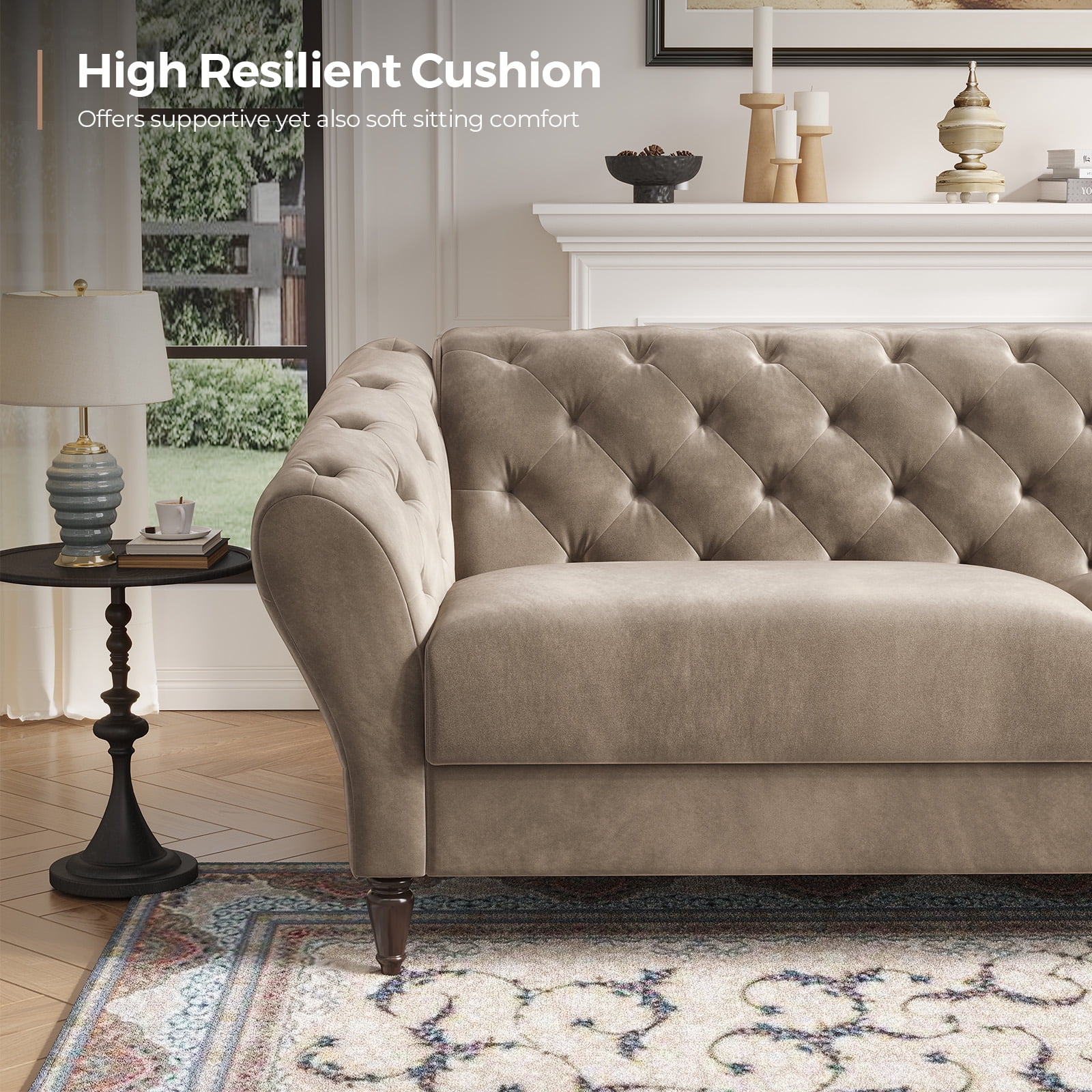 COPIAE 82 Inch Chesterfield loveseat Sofa,Tuxedo Arms Modern Couch Sturdy and Easy Installation, Small Sofa for Living Room Bedroom Office and Apartment,Velvet Fabric Brown