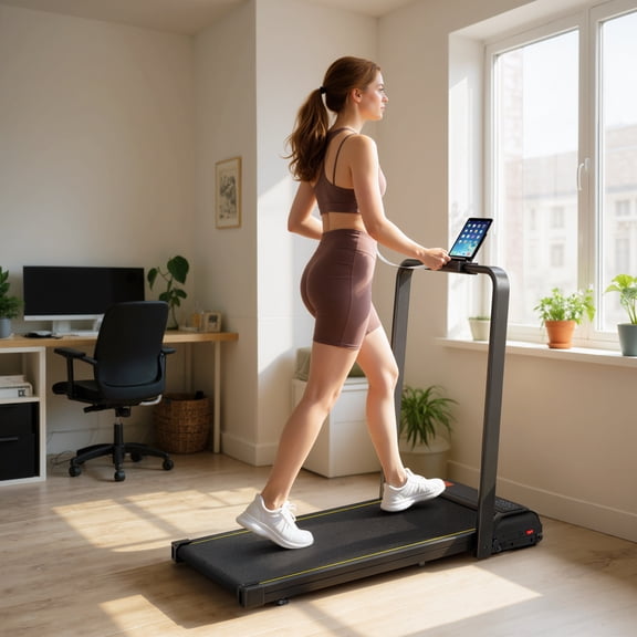 Soozier Walking Pad Treadmill, 0.6–6.2mph Foldable Under Desk Treadmill with Incline, Handle Bar, Wheels, LED Display and Remote Control