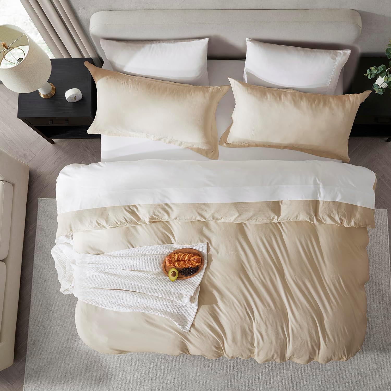 Virtu 3-Piece Duvet Cover Set, Soft Prewashed Bedding Set California King with Pillow Shams, Beige Cream