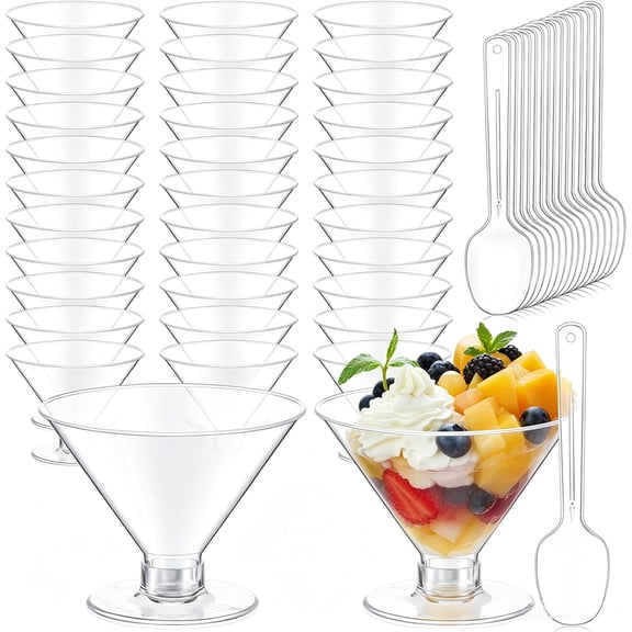 110 Pack 5 oz Disposable Martini Glasses with Spoons, Unbreakable Plastic Cocktail Glasses for Dessert Shooters, Wedding Parties & Catering