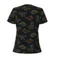 thumbnail image 3 of Goofa Neon Dinosaur Pattern Womens Deep V Neck Low Cut Tops Casual Summer Short Sleeve Ribbed Knit T-Shirts-Medium, 3 of 5
