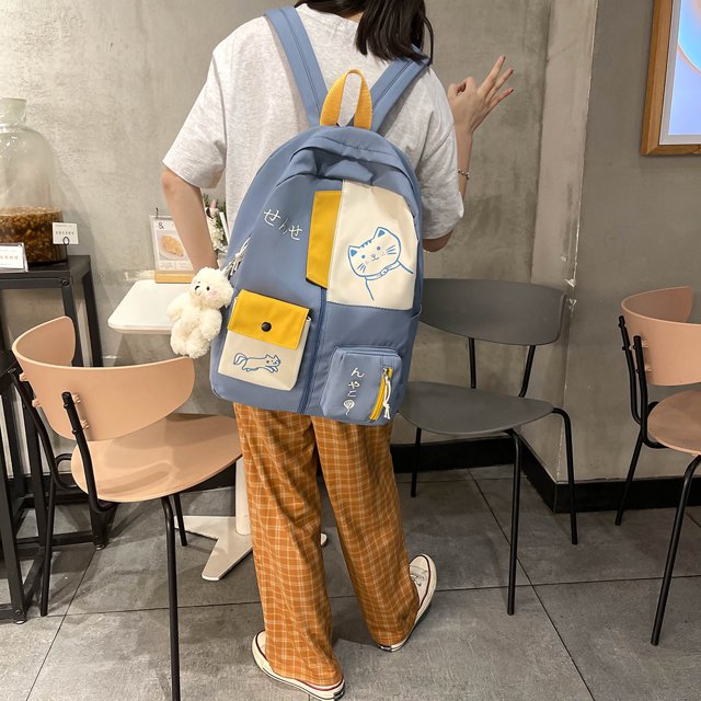 Bolsa Moda mujer dibujos animados gato impresión mochila estudiante escuela mochilas (azul) JShteea Para Estrenar