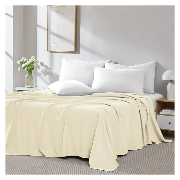 2-Pack Flat Sheets, Queen Size, Hotel Quality Bed Sheets, 90" x 102" Oversized Queen Top Sheet Stays Tucked on Deep Mattresses, Flat Sheet Set, Cream