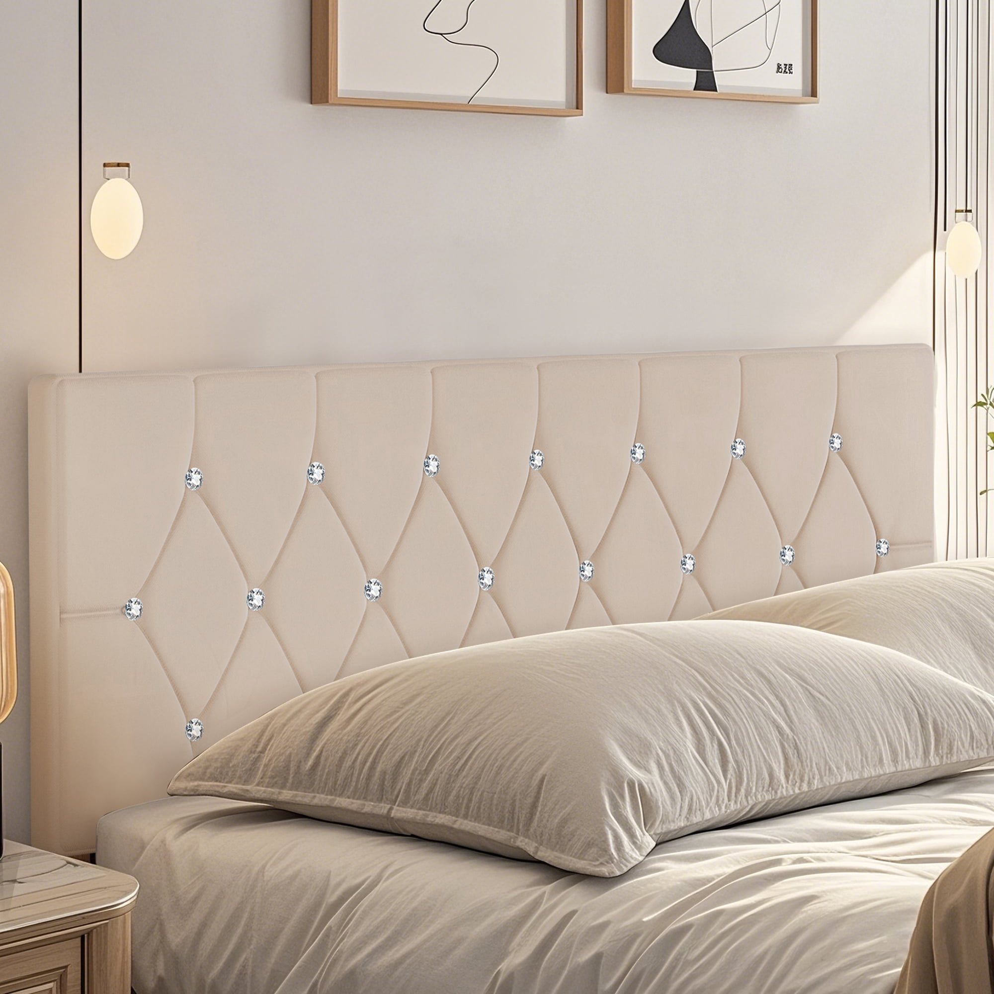VECELO King Upholstered Headboard, Mid-Rise Diamond Tufted Adjustable Headboard from 39.8" to 49.8", Easy Assembly, Beige