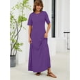 thumbnail image 3 of Chiclily Women's Summer Short Sleeve Maxi Dress with Pockets - Soft Casual Loose Long Boho Sundress for Beach & Vacation, Purple Size XL, 3 of 7