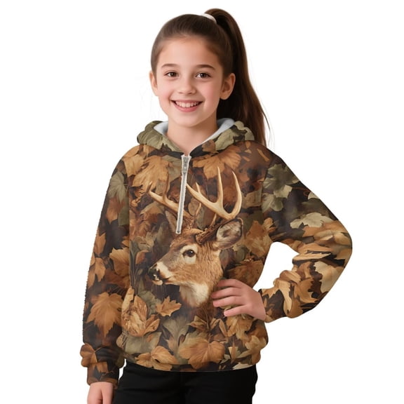 Pzuqiu Camo Hunting Deer Girls Sweaters 4-5 Comfortable Warm Children Pullover Hoodies Sweatshirt Versatile Long Sleeve Jacket Outfits Practical Fuzzy for Kids and Toddlers