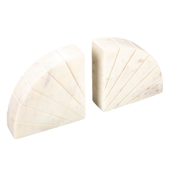 Creative Co-Op Modern Arched Semicircle Marble Bookends with Carved Detail, Set of 2, White