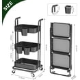 thumbnail image 6 of 3 Tier Foldable Rolling Cart, Metal Utility Cart with Lockable Wheels, Folding Storage Trolley, 3 Small Baskets and 6 Hooks for Living Room, Kitchen, Bathroom, Bedroom and Office, Black, 6 of 13