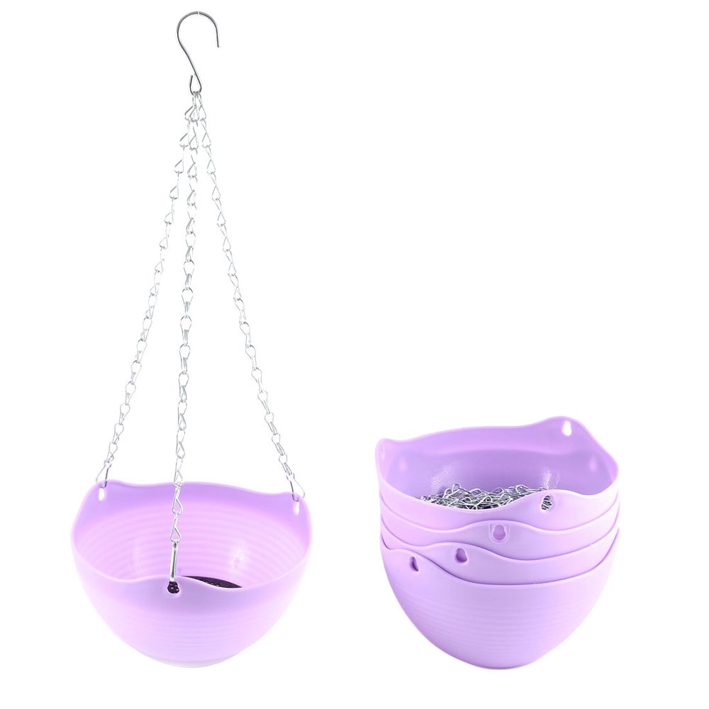 5pcs Light Purple Plastic Hanging Flower Pot Plant Planter Home Garden
