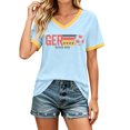 thumbnail image 2 of Women's Football Graphic T-Shirt, Women's Fashion V-Neck Short Sleeve T-Shirt with Letter Print for Casual Wear for Soccer Tournament 2026 Blue Size: 2XL, 2 of 5