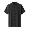 thumbnail image 3 of Bcfgryg Men's Casual Short Sleeve Linen Shirt Slim Fit Button Down Shirt Breathable Comfortable Summer Shirt For Daily Wear Men Shirts Casual Black L, 3 of 4