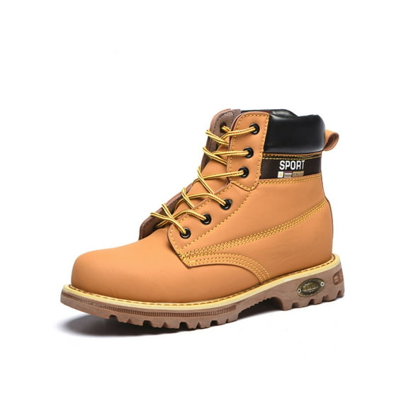 Difumos Mens Slip Resistant Steel Toe Safety Boot Anti-smash Leather Industrial Shoes Construction Mid Top Yellow 8.5