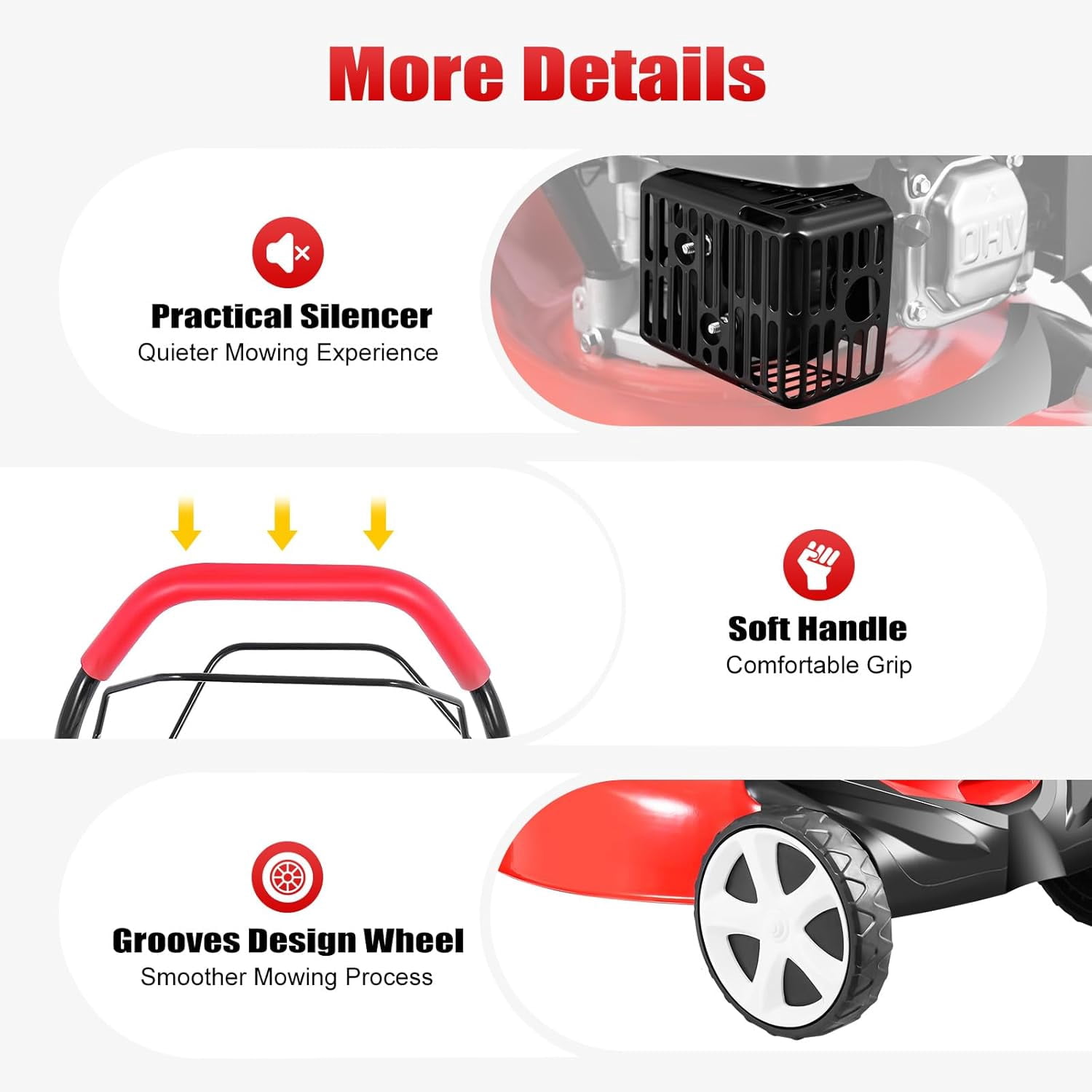 20-Inch Self-Propelled Gas Lawn Mower 140cc 4-Stroke Engine, 3-in-1 Rear Bag/Mulch/Side Discharge, 8-Position Height Adjustment, 60L Grass Bag, Ideal for Lawn Weeding