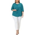 thumbnail image 2 of MODA NOVA Juniors' Plus Size Round Neck Ruffle Chiffon Blouse Top Blue Green 3X, 2 of 6
