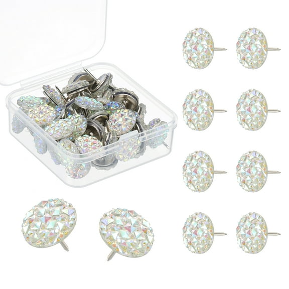 Uxcell 50Pcs Diamond Push Pins, 0.51''Glitter Rhinestone Decorative Thumb Tacks Shiny Push Pins for Cork Board Bulletin Board Photo Memo Wall Hangings, White