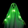 thumbnail image 4 of Halloween Hanging Light up Ghost, 28"x25" White Ghosts with Green LED Light Halloween Hanging Decoration for Front Yard Patio Lawn Garden Party Decor Indoor Outdoor(A), 4 of 7
