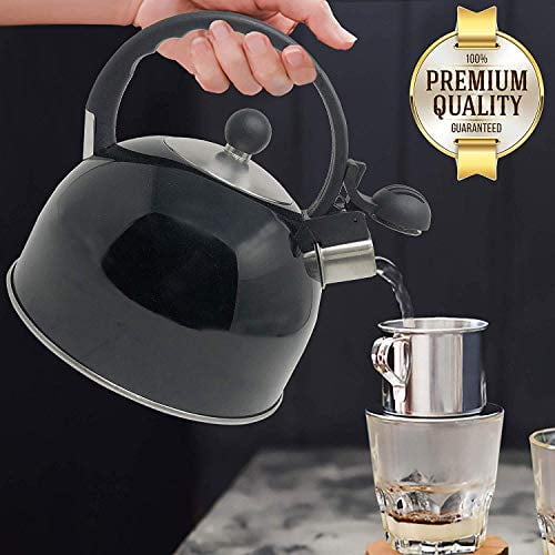 Red 2.5 Liter Whistling Tea Kettle Modern Stainless Steel Whistling Tea Pot for Stovetop with Cool Grip Ergonomic Handle Black or Stainless Steel 