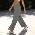 thumbnail image 4 of RFQWOVSR Women's Wide Leg Linen Pants with Pockets Button Zip Fly Loose Fit Casual Summer Trousers L, 4 of 5
