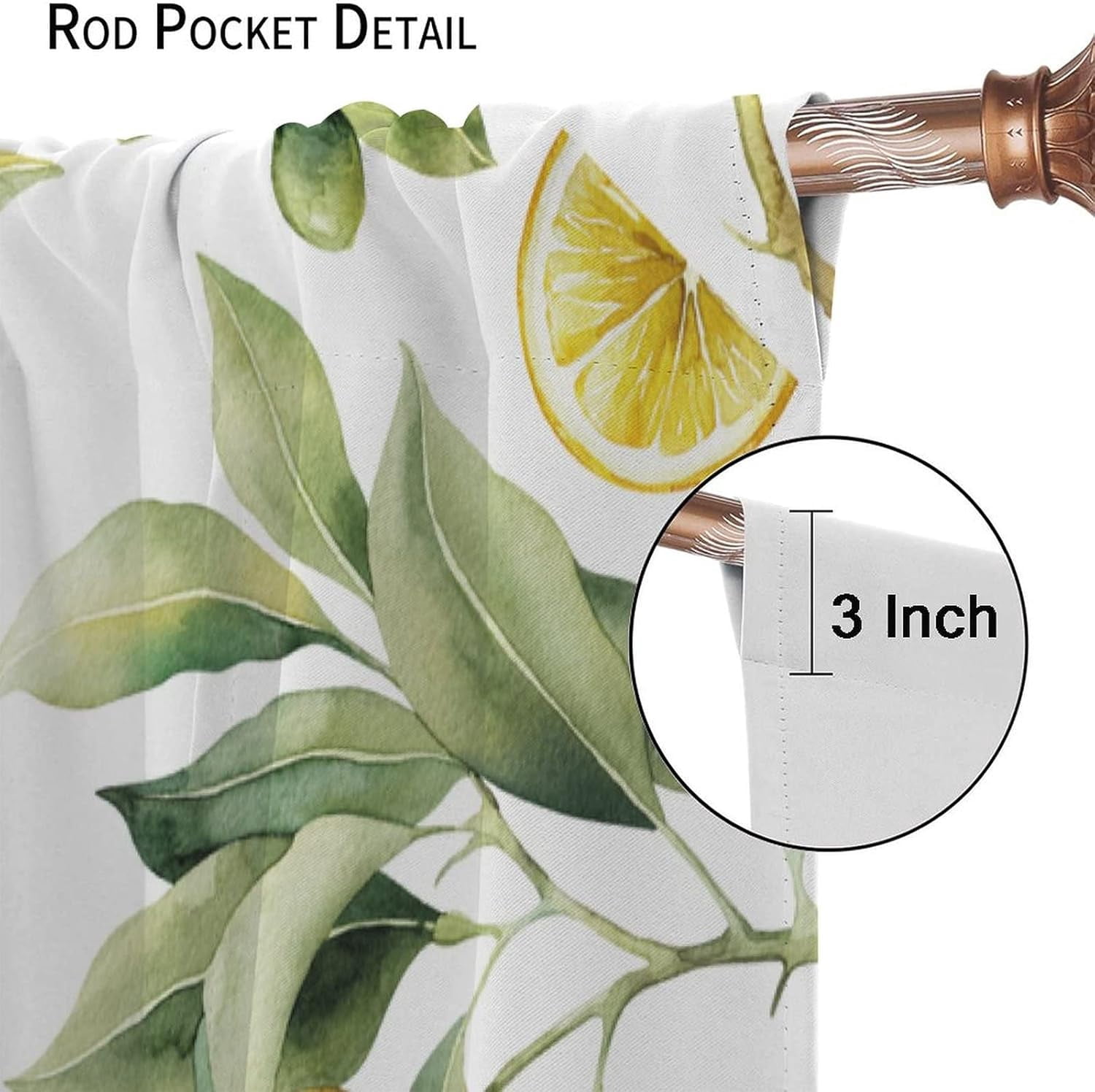 Lemon Twig Curtains, Exotic Yellow Lemon Twig Hand Painted Citrus Theme Blackout Window Curtains, Living Room Bedroom Dining Room 2 Sets of Panels, 52x84 in.
