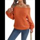 thumbnail image 3 of Tops de Crochet para Mujer, Suéteres con Hombros Descubiertos, Ropa de Playa de Punto Calado de Larga de Verano Naranja M, 3 of 10