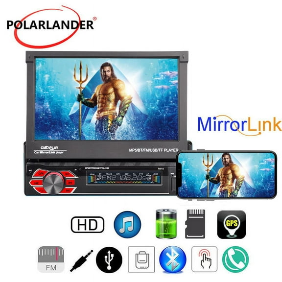 9601G Polarlander 1 Din 7 inch LCD Touch Screen Car Stereo Radio with Bluetooth AUX/USB/TF Car FM Radio Receiver GPS Navigation MP3/MP4/MP5 Player Support Mirror Link for Android Phone
