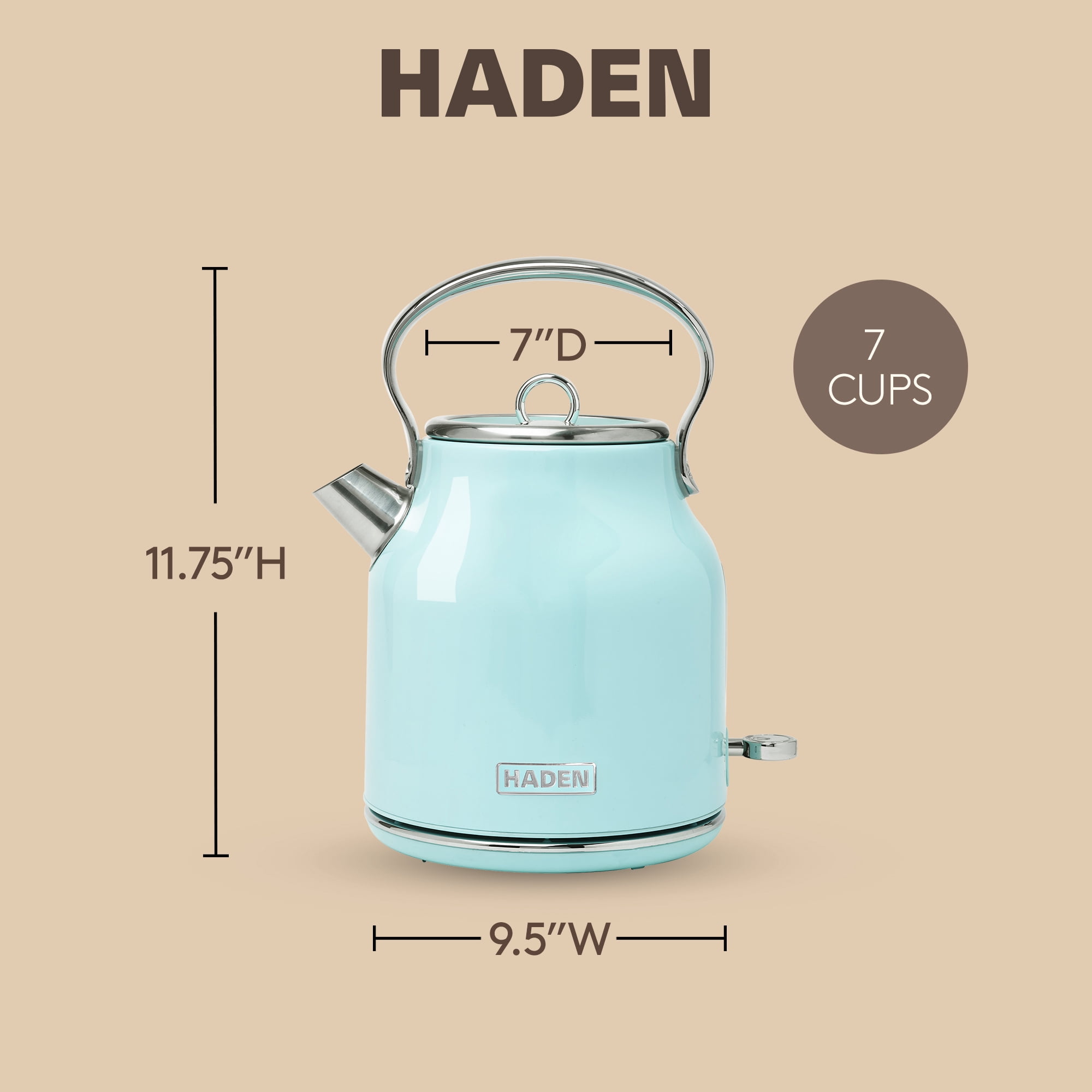 Haden Heritage 1.7 Liter Stainless Steel Electric Tea Kettle, Turquoise - 75004
