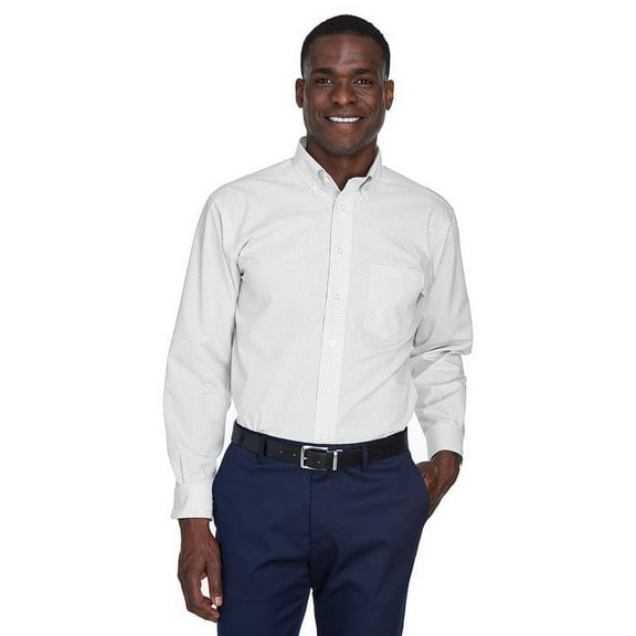 Devon & Jones D640 Men's Crown Collection Gingham Check Woven Dress Shirt-Silver-3XL
